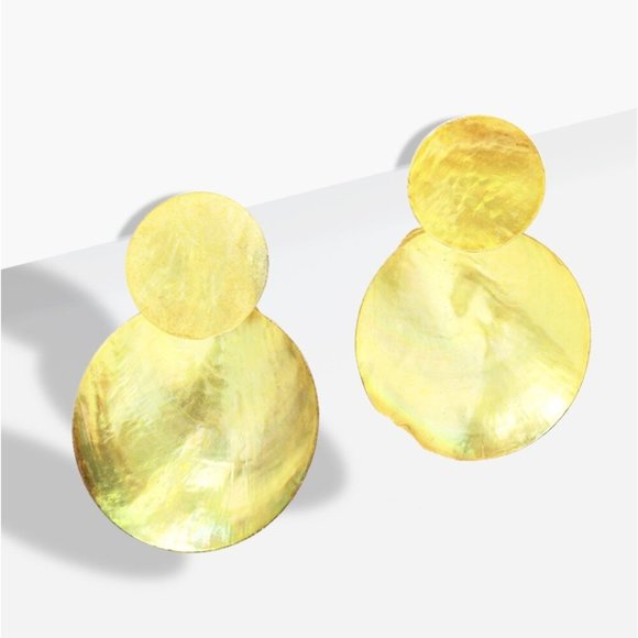 Double Round Retro 80s Yellow Acrylic Earrings - Picture 2 of 4